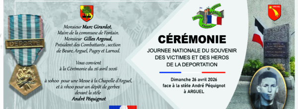 Cérémonie dimanche 26 avril à Arguel à 10h